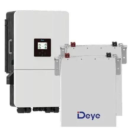 Clear image of Deye 8kW inverter and 5.32kWh lithium battery solar kit in white and silver finish